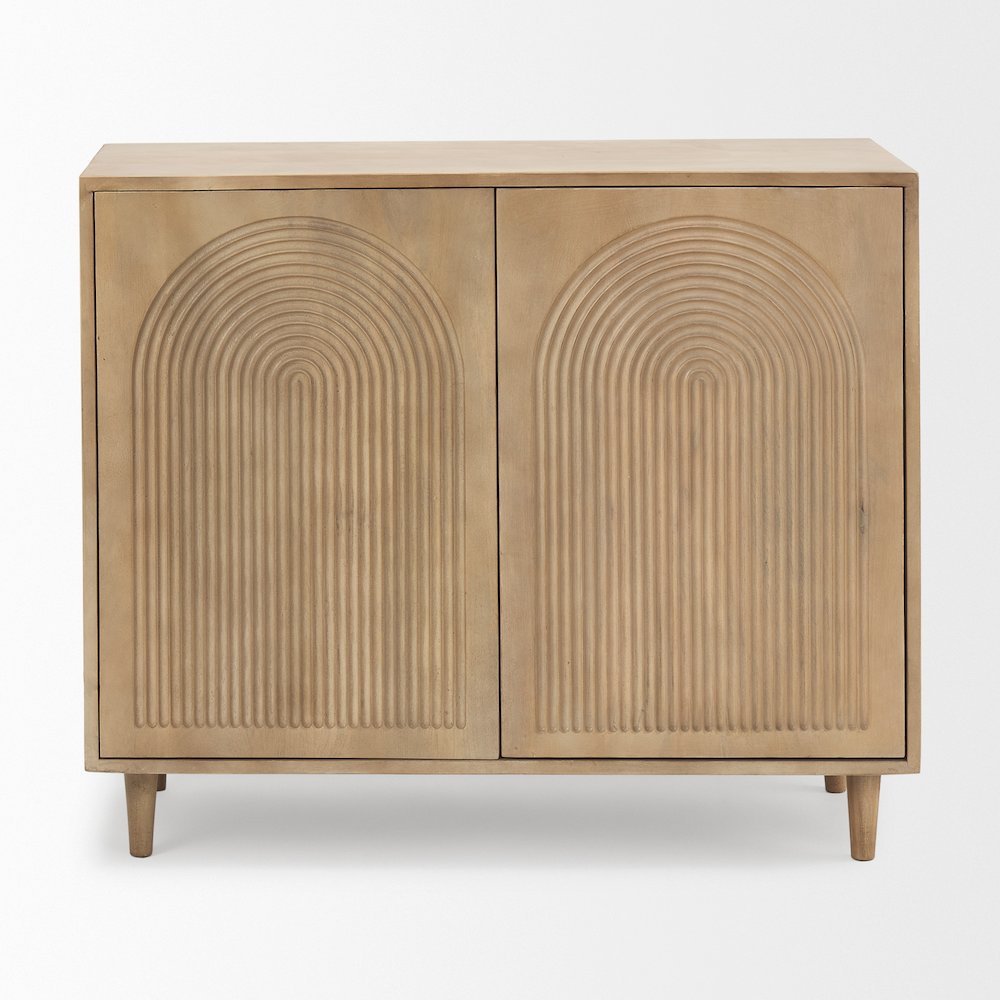 Light Brown Wood Carved Arch Pattern 2 Door Accent Cabinet