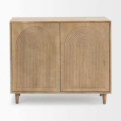 Light Brown Wood Carved Arch Pattern 2 Door Accent Cabinet