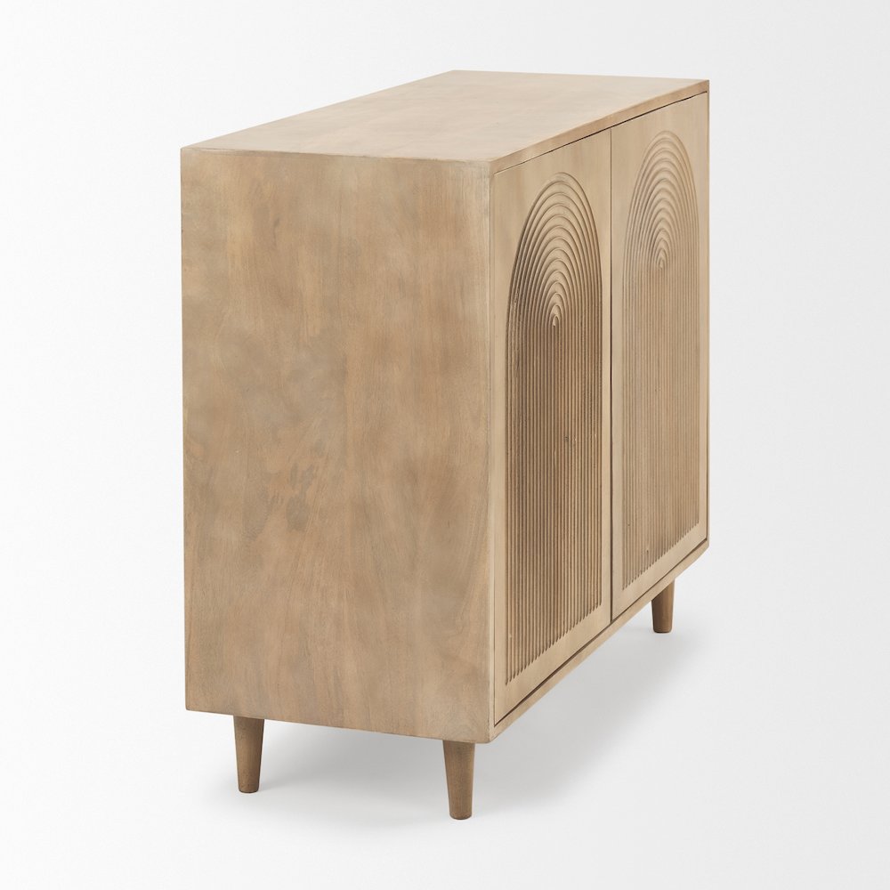 Light Brown Wood Carved Arch Pattern 2 Door Accent Cabinet