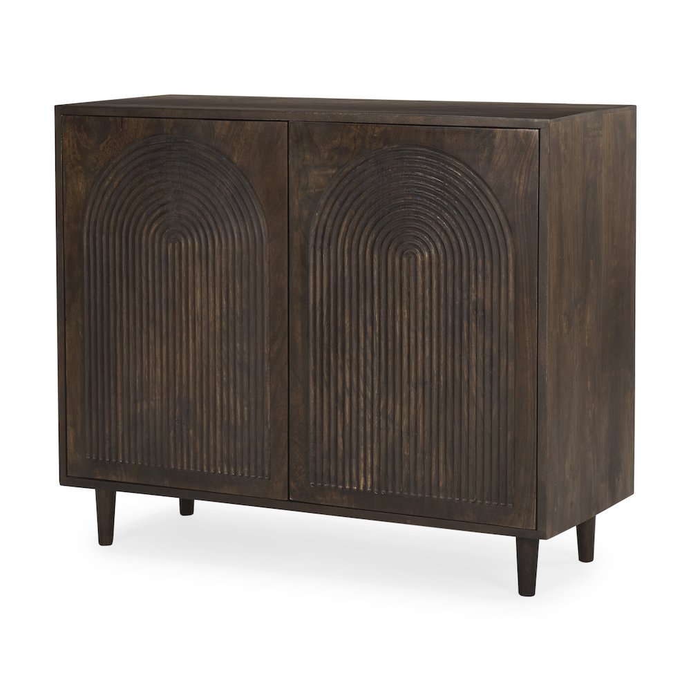 Dark Brown Wood Carved Arch Pattern 2 Door Cabinet