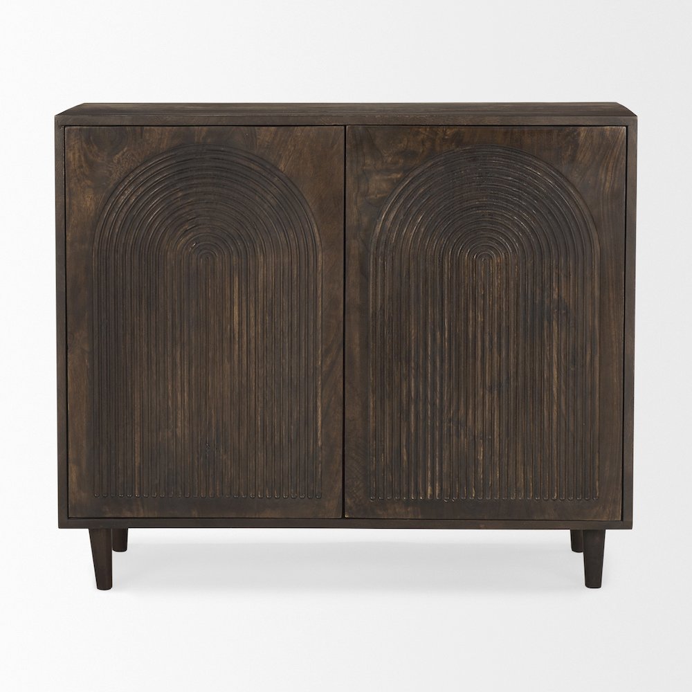 Dark Brown Wood Carved Arch Pattern 2 Door Cabinet