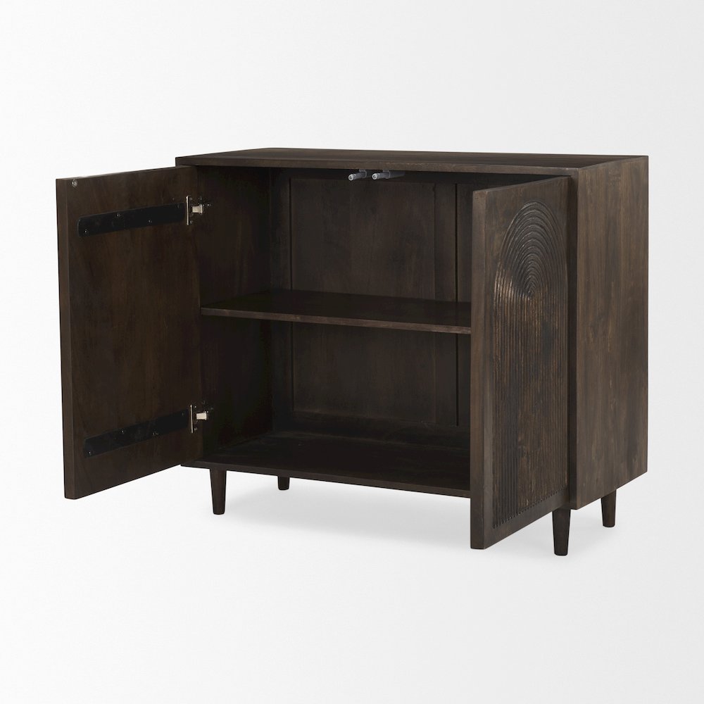 Dark Brown Wood Carved Arch Pattern 2 Door Cabinet