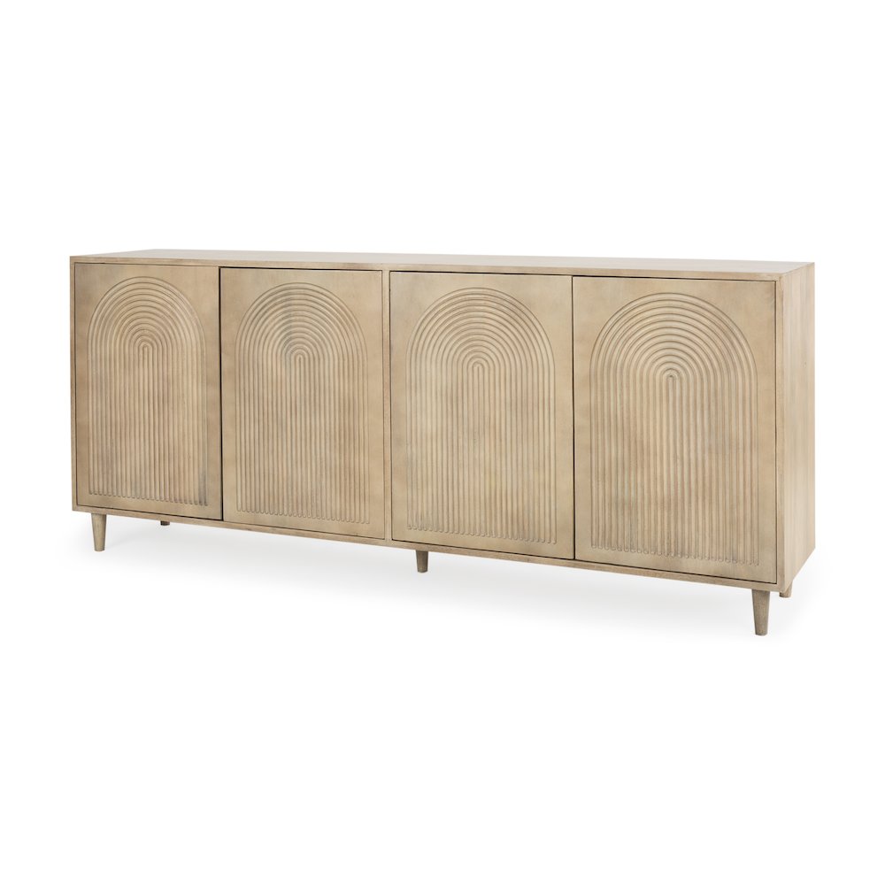 Tucker Light Brown Wood Carved Arch Pattern 4 Door Sideboard