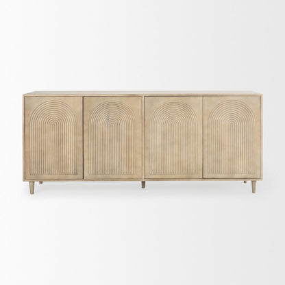 Tucker Light Brown Wood Carved Arch Pattern 4 Door Sideboard