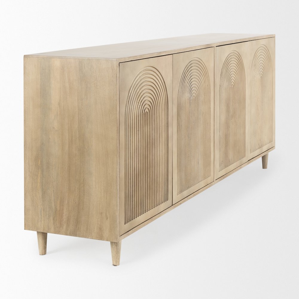 Tucker Light Brown Wood Carved Arch Pattern 4 Door Sideboard
