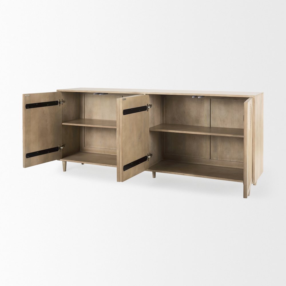 Tucker Light Brown Wood Carved Arch Pattern 4 Door Sideboard