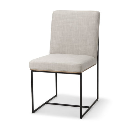 Beige Upholstered Seat Wood Back, Black Metal Frame Dining Chair