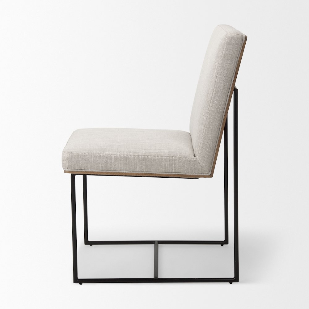 Beige Upholstered Seat Wood Back, Black Metal Frame Dining Chair