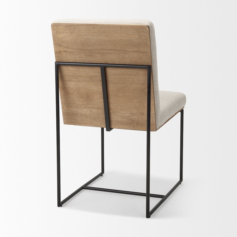 Beige Upholstered Seat Wood Back, Black Metal Frame Dining Chair