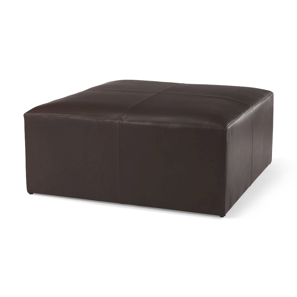Minara 36L x 36W x 16H Square Dark Brown Leather Wrapped Ottoman