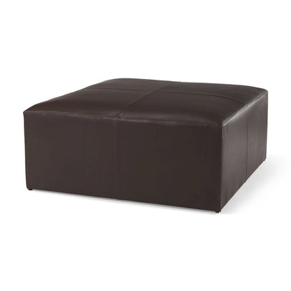 Minara 36L x 36W x 16H Square Dark Brown Leather Wrapped Ottoman