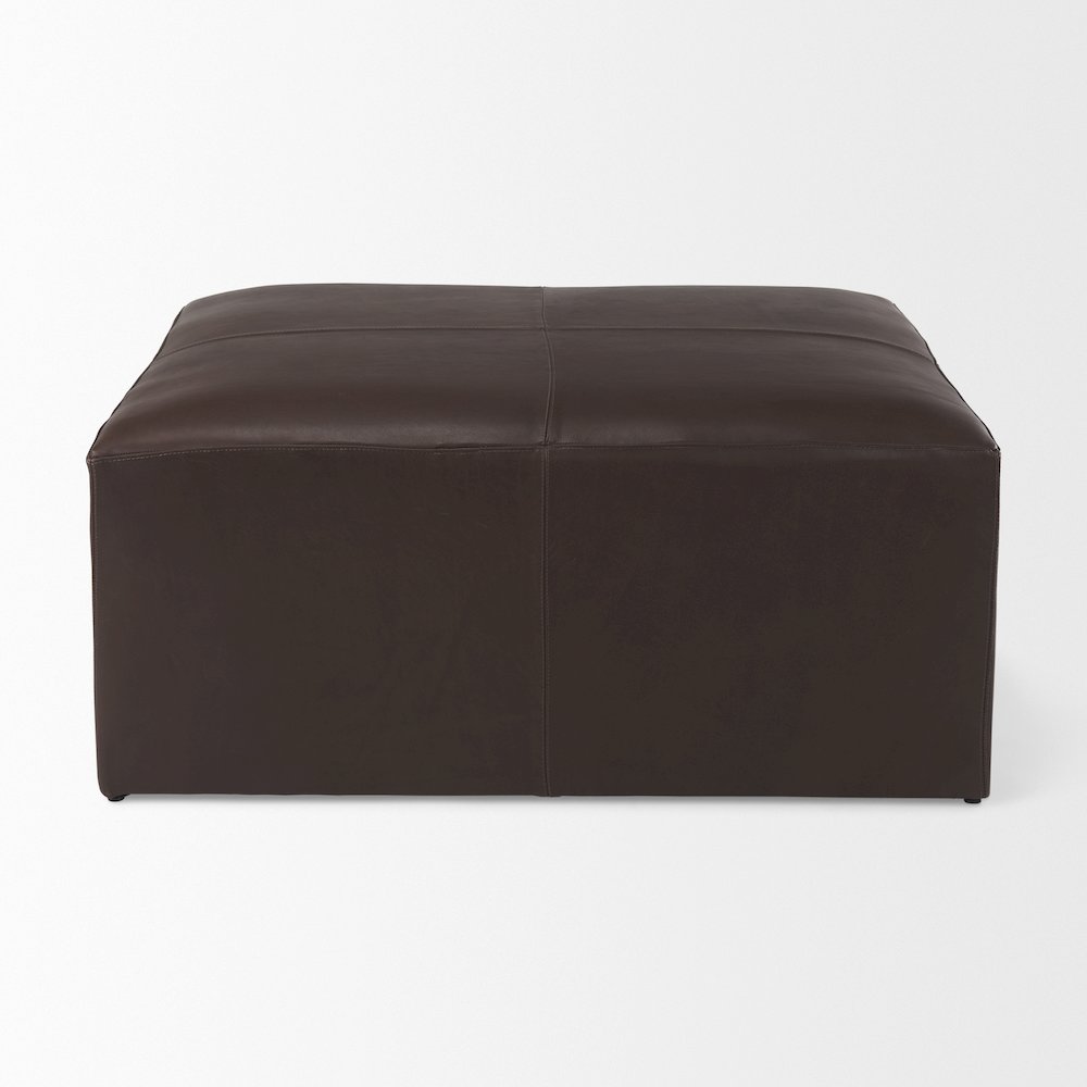 Minara 36L x 36W x 16H Square Dark Brown Leather Wrapped Ottoman
