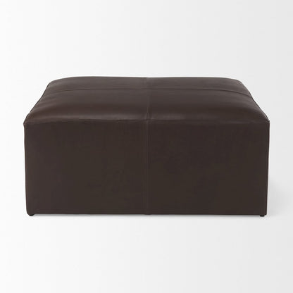 Minara 36L x 36W x 16H Square Dark Brown Leather Wrapped Ottoman