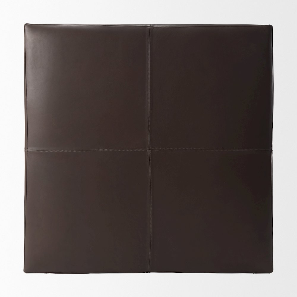 Minara 36L x 36W x 16H Square Dark Brown Leather Wrapped Ottoman