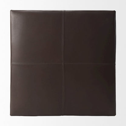 Minara 36L x 36W x 16H Square Dark Brown Leather Wrapped Ottoman