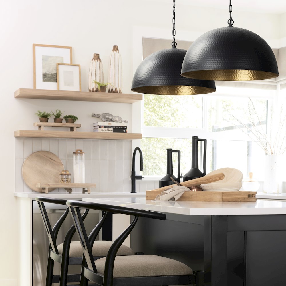 Karina 24" Round Matte Black Hammered Metal Dome Pendant Light