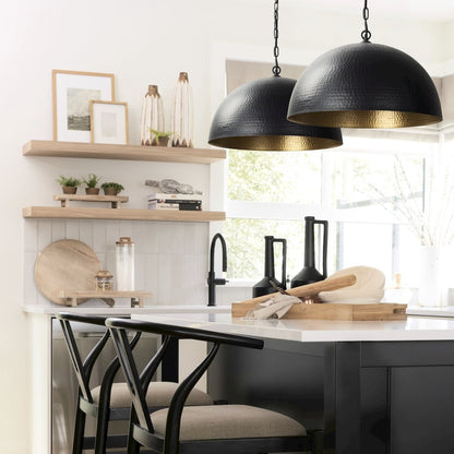 Karina 24" Round Matte Black Hammered Metal Dome Pendant Light