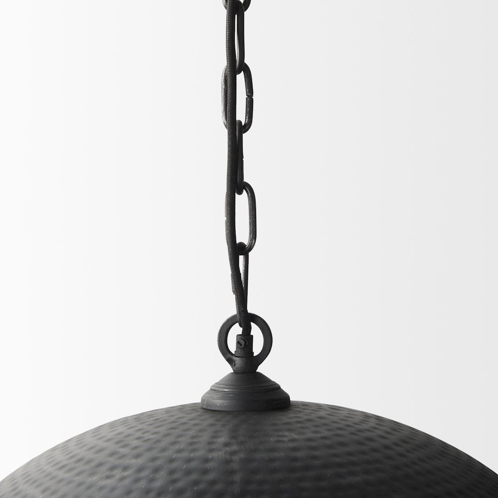 Karina 24" Round Matte Black Hammered Metal Dome Pendant Light