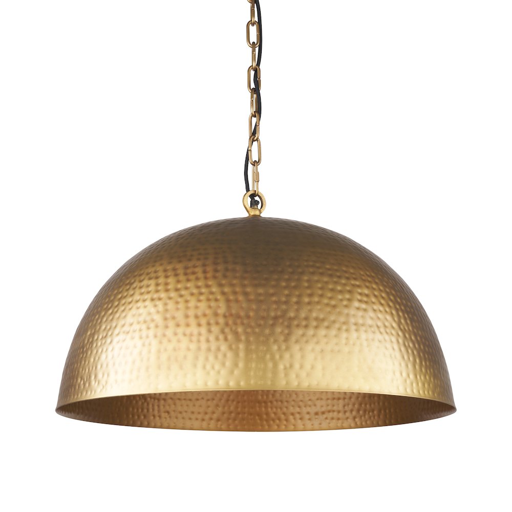 Karina 24" Round Brass-tone Hammered Metal Dome  Pendant Light