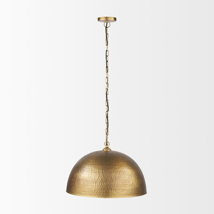 Karina 24" Round Brass-tone Hammered Metal Dome  Pendant Light