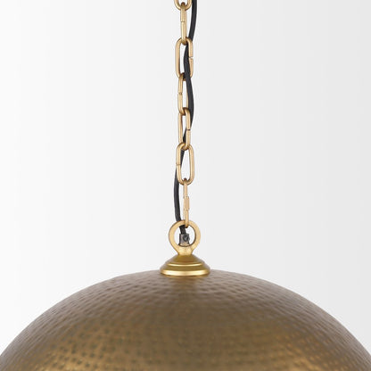 Karina 24" Round Brass-tone Hammered Metal Dome  Pendant Light
