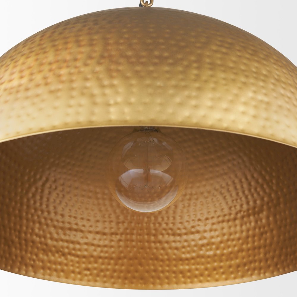 Karina 24" Round Brass-tone Hammered Metal Dome  Pendant Light