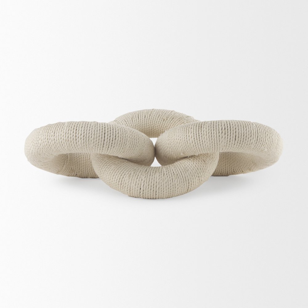 Alize Cotton Rope Wrapped Solid Wood Circular Chain Link Decorative Object