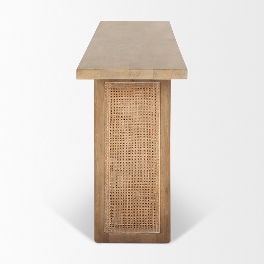 Light Brown Solid Wood Cane Accent Console Table