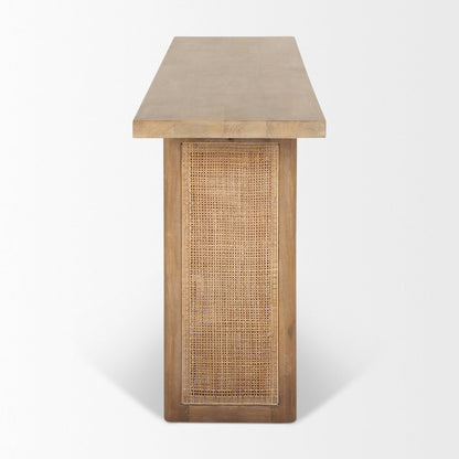 Light Brown Solid Wood Cane Accent Console Table