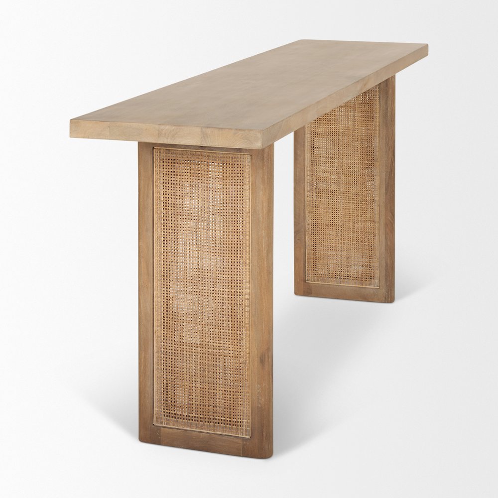 Light Brown Solid Wood Cane Accent Console Table