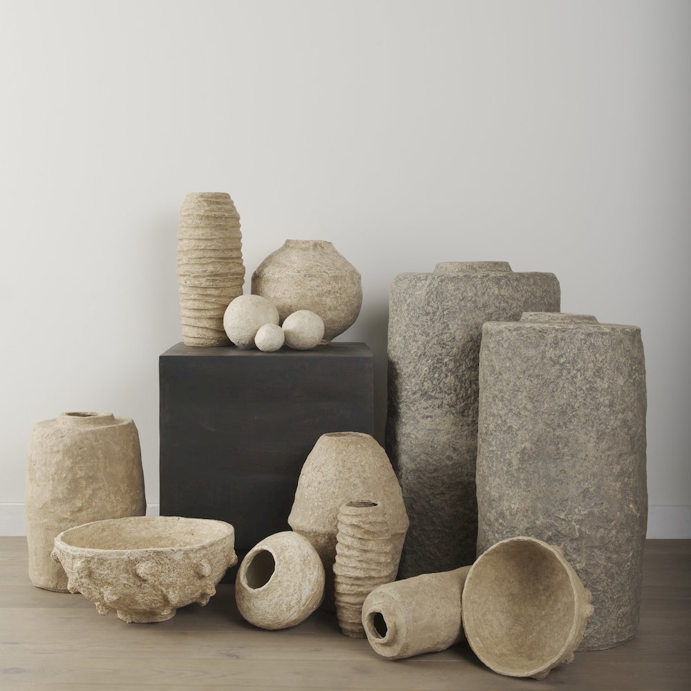 Rundal Small Beige Paper Mache Vase