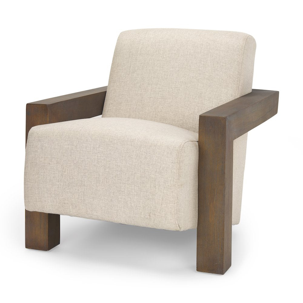 Oatmeal Fabric Upholstered Solid Wood Frame Accent Chair