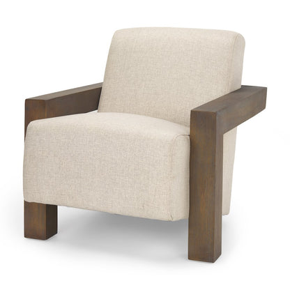Oatmeal Fabric Upholstered Solid Wood Frame Accent Chair