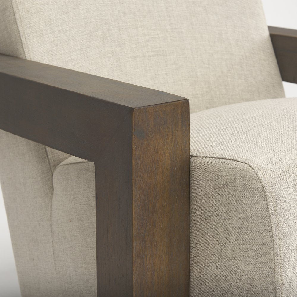 Oatmeal Fabric Upholstered Solid Wood Frame Accent Chair