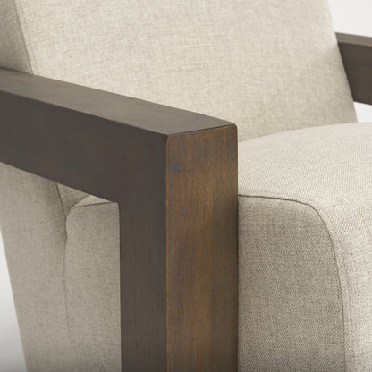 Oatmeal Fabric Upholstered Solid Wood Frame Accent Chair