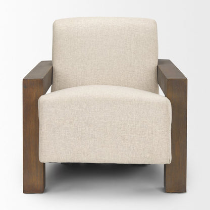 Oatmeal Fabric Upholstered Solid Wood Frame Accent Chair