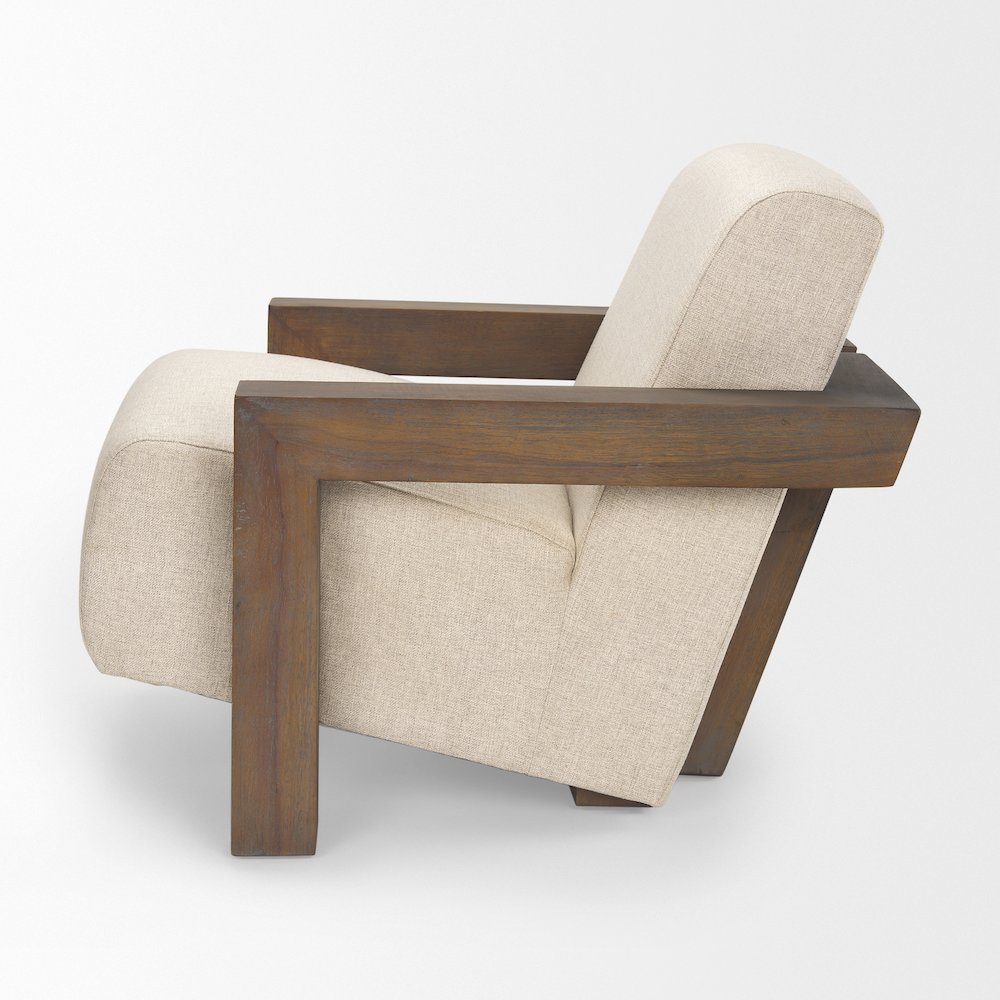 Oatmeal Fabric Upholstered Solid Wood Frame Accent Chair
