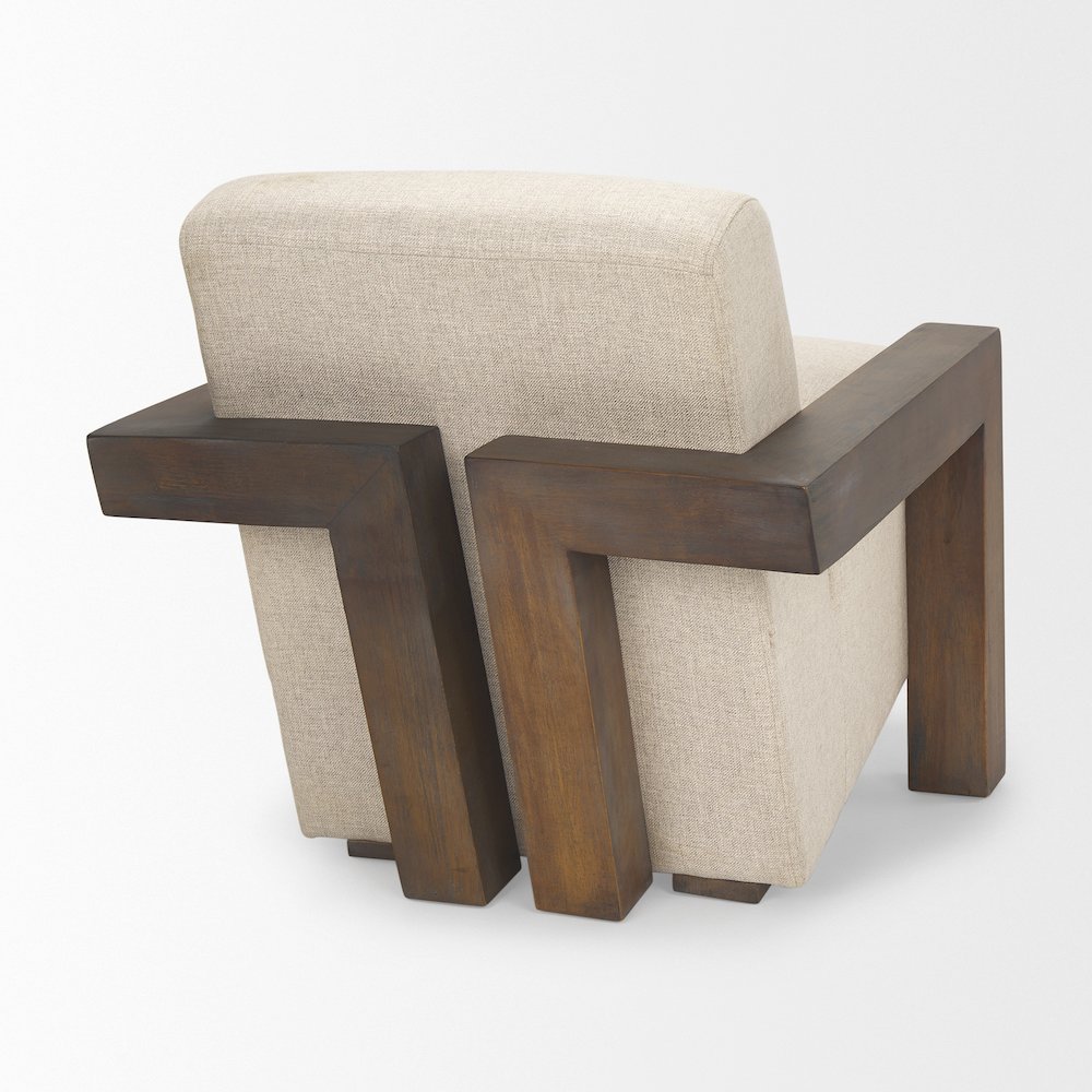 Oatmeal Fabric Upholstered Solid Wood Frame Accent Chair