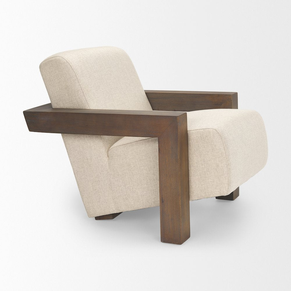Oatmeal Fabric Upholstered Solid Wood Frame Accent Chair