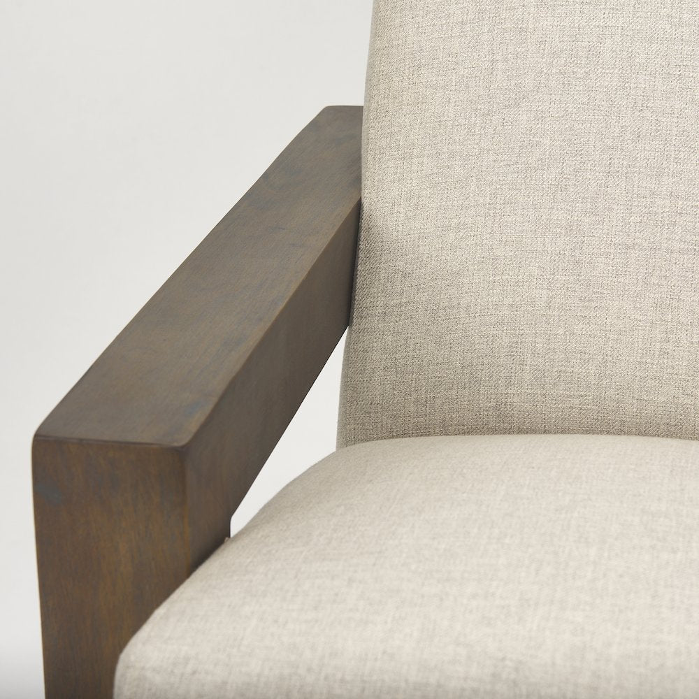 Oatmeal Fabric Upholstered Solid Wood Frame Accent Chair