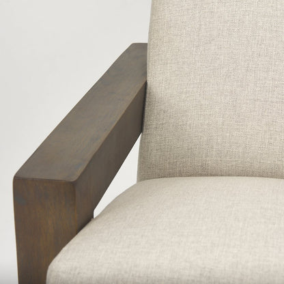 Oatmeal Fabric Upholstered Solid Wood Frame Accent Chair