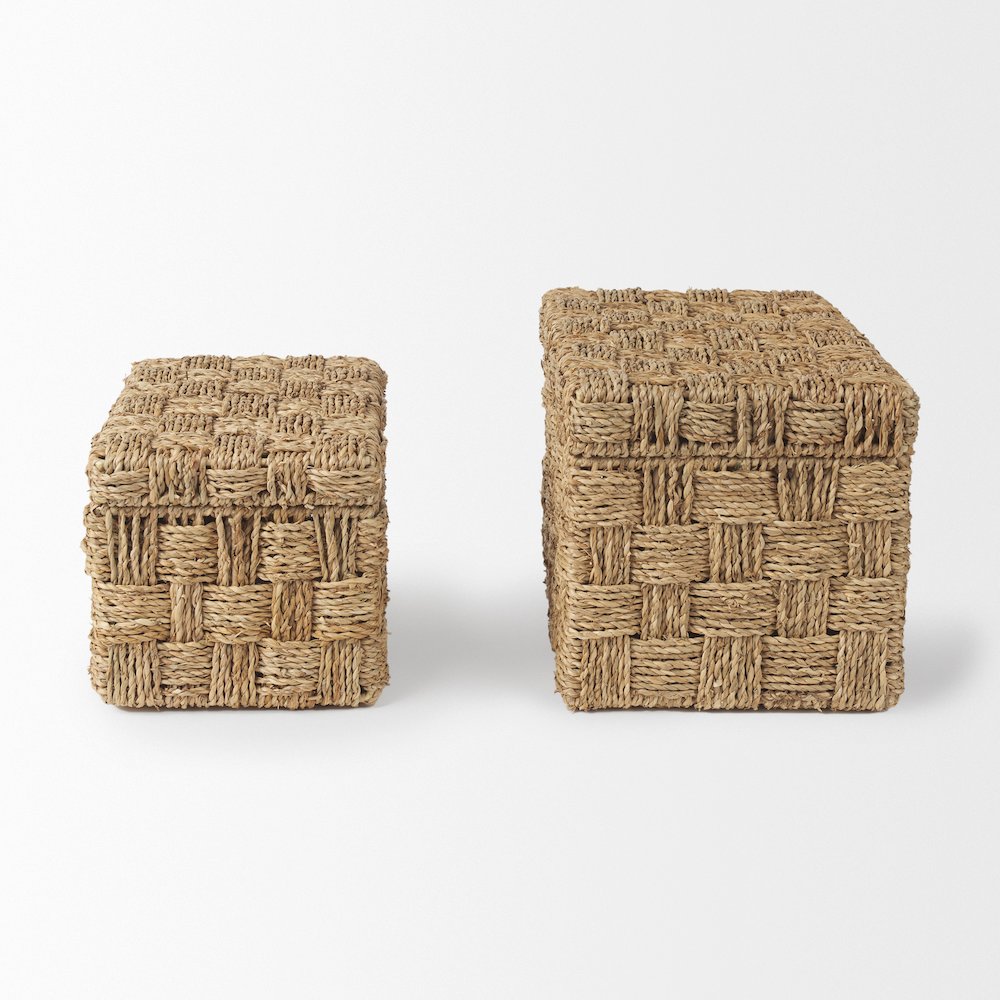 Set Of 2 Seagrass Boxes With Lids