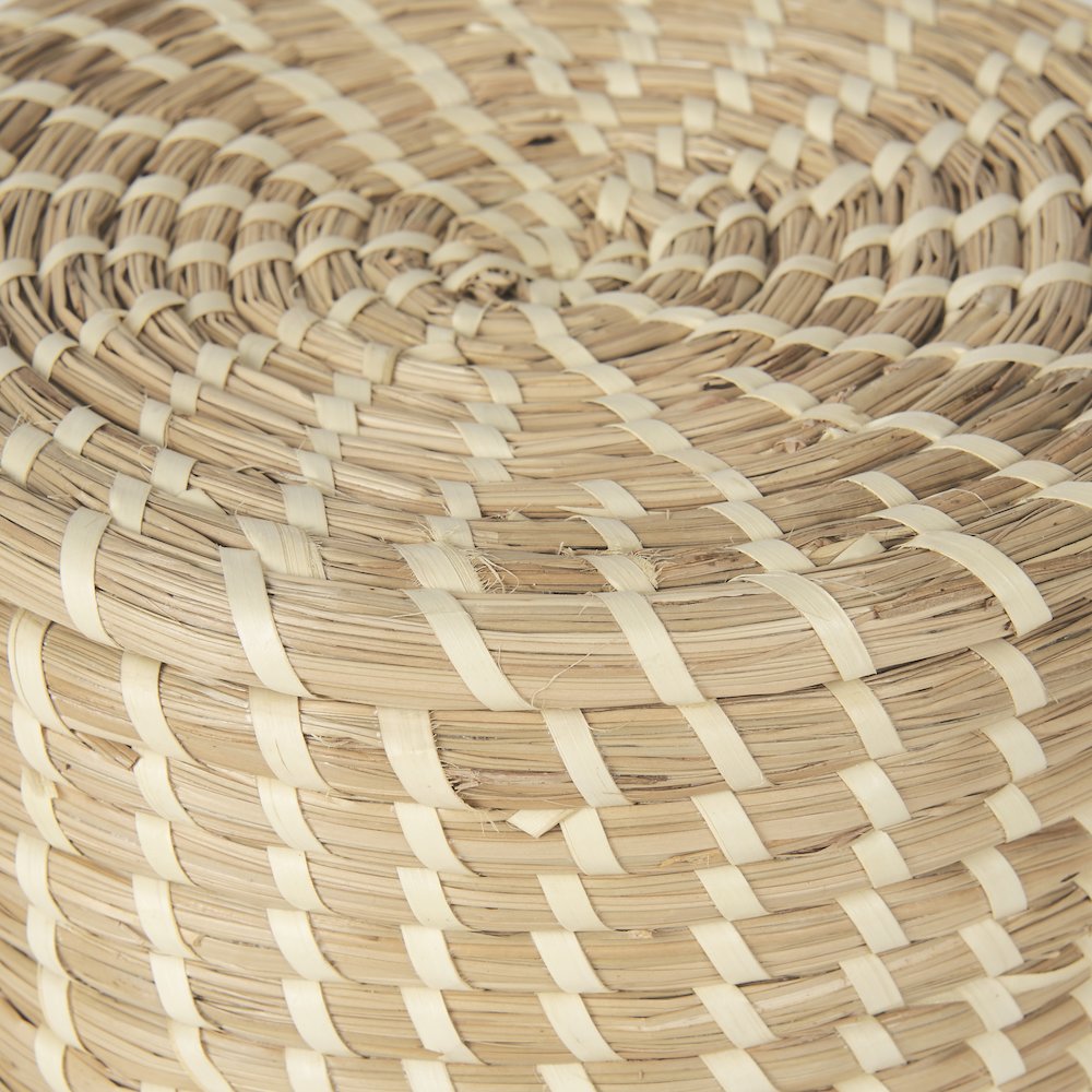 Set Of 3 Nesting Seagrass & Palm Leaf Boxes With Lids