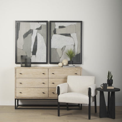 Ciara 6 Drawer Beige Fir Veneer Black Metal Sideboard