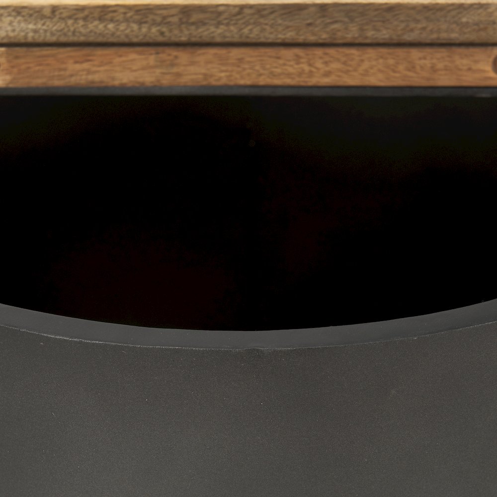 Eclipse Gunmetal Gray Drum Base Brown Wood Top End/Side Table