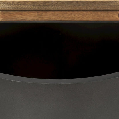 Eclipse Gunmetal Gray Drum Base Brown Wood Top End/Side Table