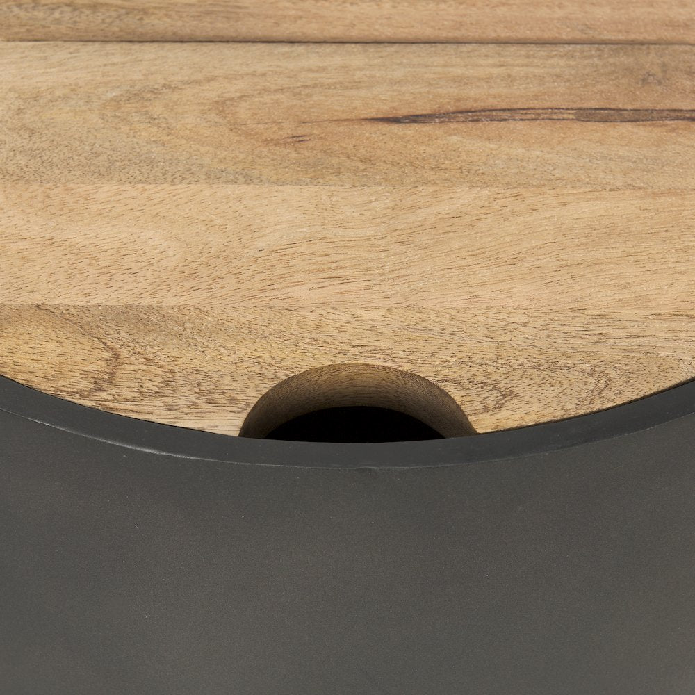 Eclipse Gunmetal Gray Drum Base Brown Wood Top End/Side Table