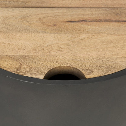 Eclipse Gunmetal Gray Drum Base Brown Wood Top End/Side Table