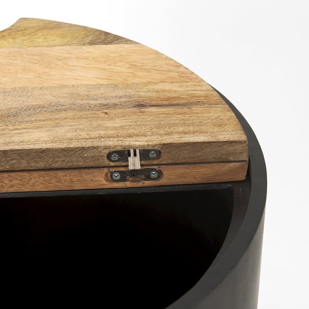 Eclipse Gunmetal Gray Drum Base Brown Wood Top End/Side Table