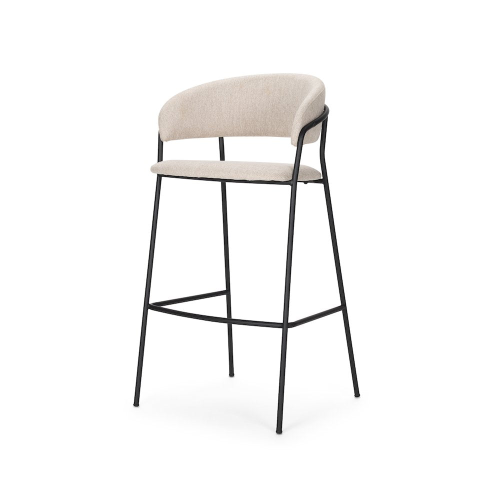 Bar Stool Oatmeal Fabric & Matte Black Metal